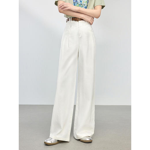【初夏新品】熙世界白色牛仔裤宽松阔腿裤女2025春夏款高腰显瘦纯棉直筒长裤子 商品图4