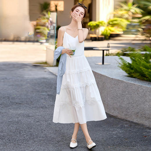 白色吊带连衣裙2025春夏新款韩系独特漂亮超火减龄黄色度假套装裙YF2563 商品图3