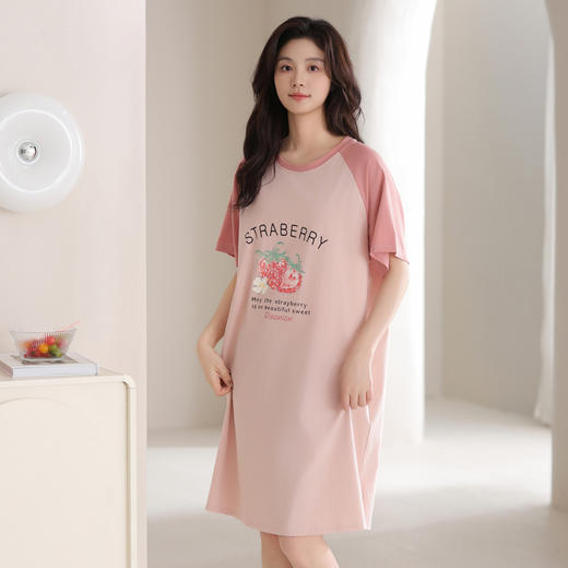 芬腾睡裙女夏季纯棉短袖薄款连衣裙宽松大码孕妇睡衣女夏天家居服 商品图2