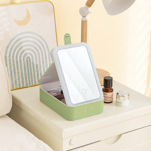 LED灯化妆盒防水皮革化妆镜收纳包旅行分区首饰盒折叠便携收纳盒 商品图3