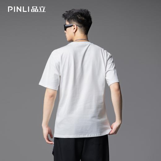 PINLI品立2025夏季新款狗狗印花烫钻短袖T恤男休闲圆领体恤衫上衣BG252111028 商品图2