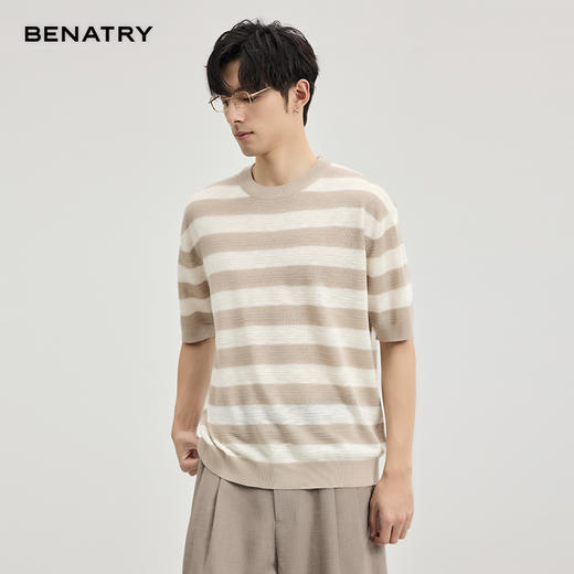 贝纳川竹节麻条纹短袖T恤ECF127002 商品图4