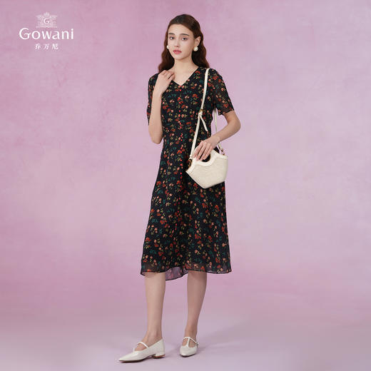 乔万尼新款重磅真丝连衣裙V领收腰显瘦裙EI2E800 商品图2