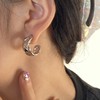 丁摩 S925银针法式简约半圆C形耳钉菱格纹耳环气质女耳饰5ZF-1728 商品缩略图1