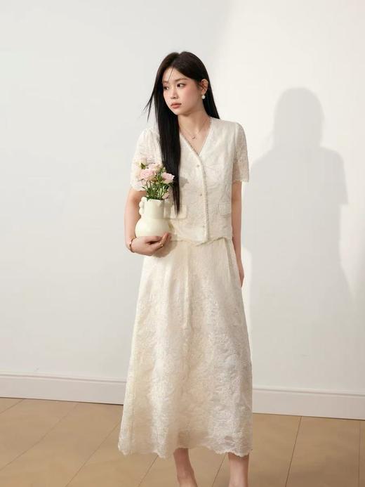 七夕福利-NO退（两件套）重工绣花蕾丝短袖➕半身裙套装-喜出 商品图1