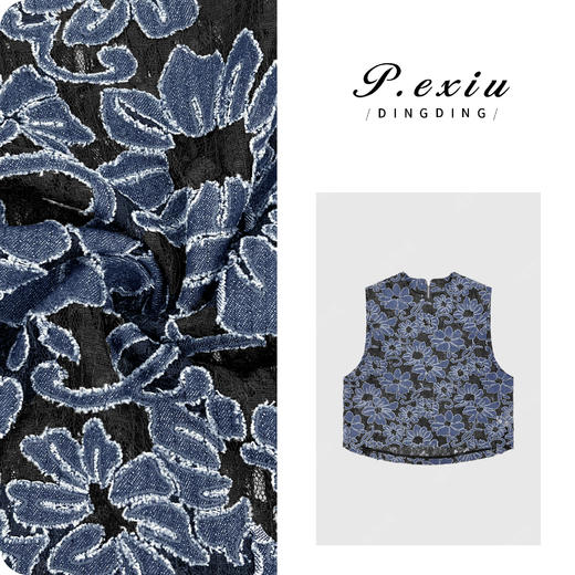 04-1潘依绣丁丁宠粉【花影浮光】新中式镂空布贴绣圆领马甲 M8608 商品图0