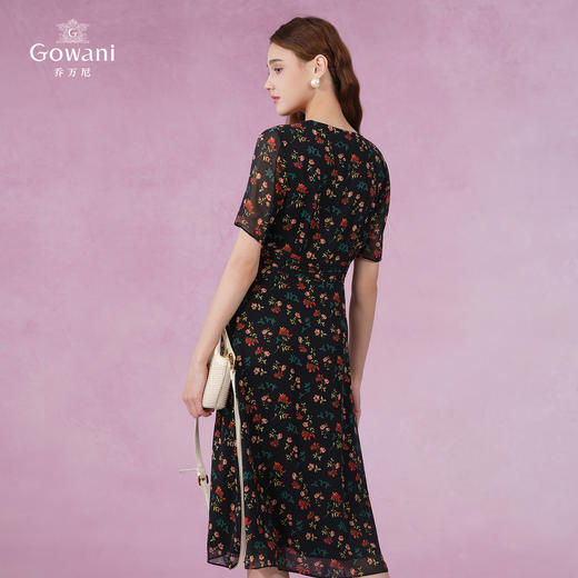 乔万尼新款重磅真丝连衣裙V领收腰显瘦裙EI2E800 商品图4