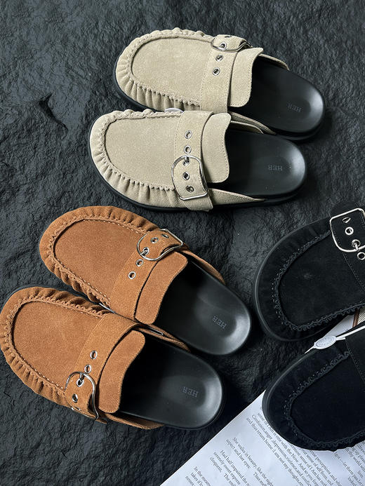 现货THS-限时 爱马家 新款呆萌穆勒半拖 羊反绒勃肯鞋 3色 BZ1237 商品图2