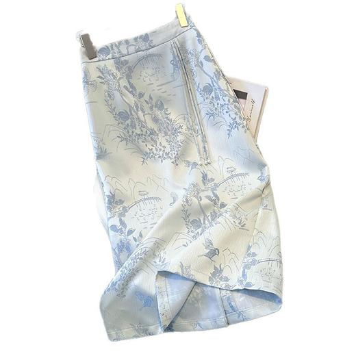 丁摩 高级感中式半身裙女春季新款垂坠感提花a字中长裙开叉包臀裙5ZF-88061 商品图4