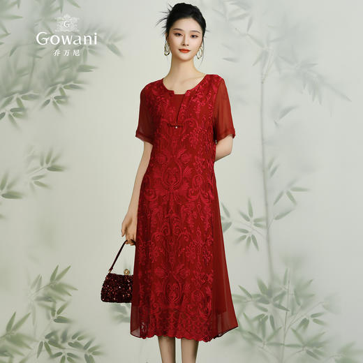 乔万尼夏红装礼服裙优雅真丝连衣裙桑蚕丝中长款EN2E565 商品图1