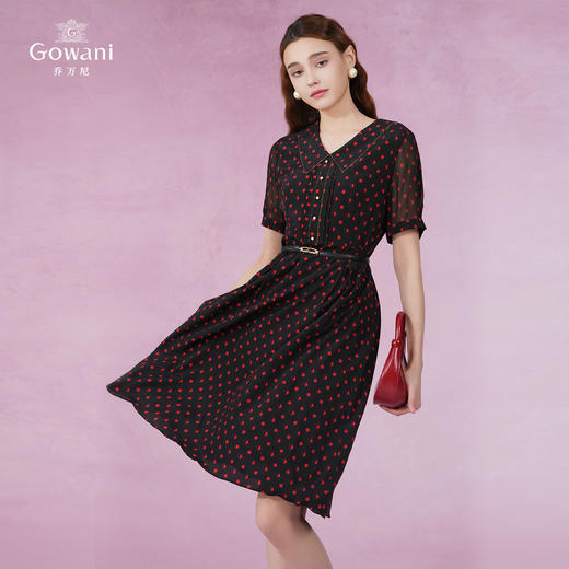 乔万尼真丝桑蚕丝连衣裙新款复古小波点收腰设计EF2E330 商品图2