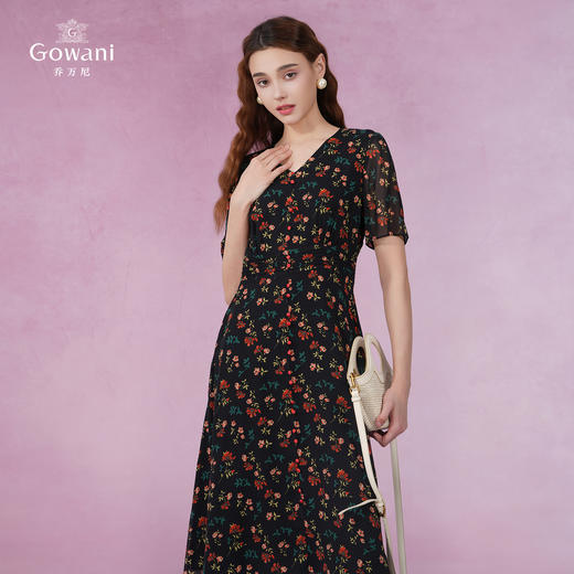 乔万尼新款重磅真丝连衣裙V领收腰显瘦裙EI2E800 商品图1