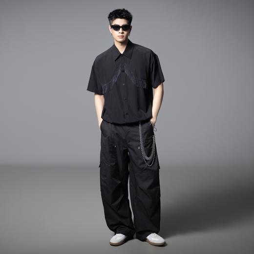 PINLI品立2025夏季新款流苏设计感短袖衬衫男士宽松休闲上衣潮牌B252113040 商品图4