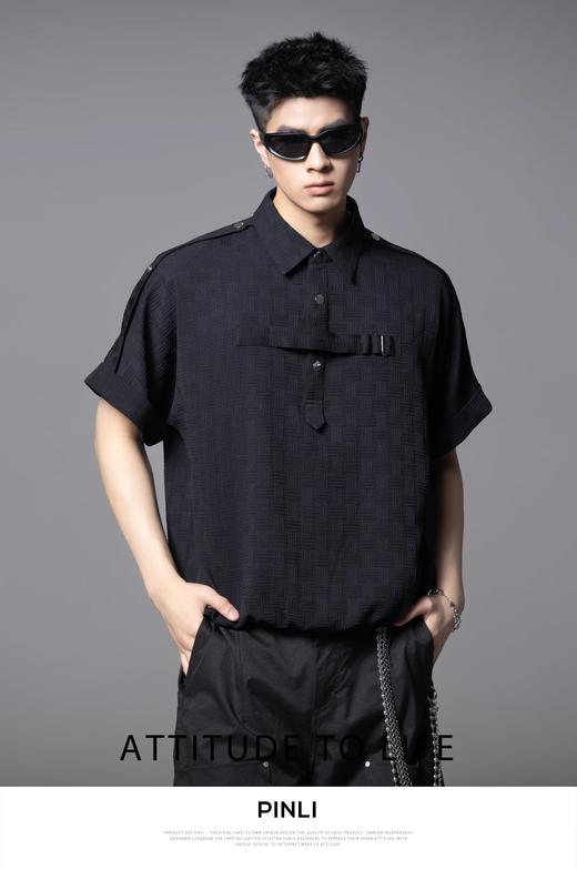 PINLI品立夏季新款肌理感翻领短袖T恤潮牌复古宽松休闲男上衣B252111031 商品图2