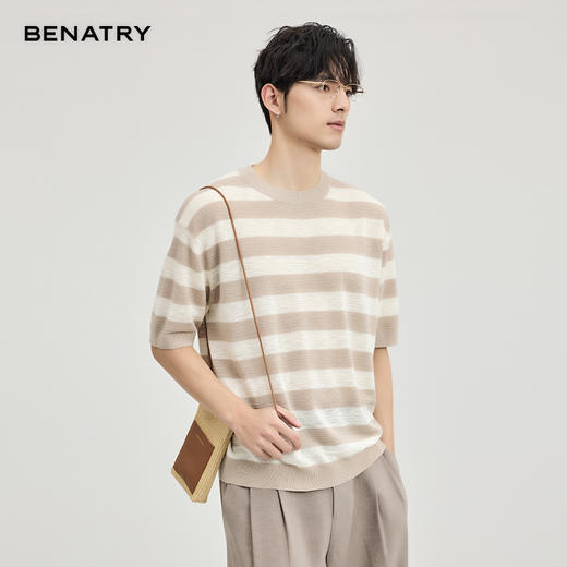 贝纳川竹节麻条纹短袖T恤ECF127002 商品图6