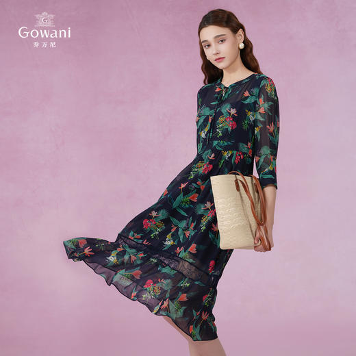 乔万尼新款真丝连衣裙系带拼接设计感优雅EI2E803 商品图3