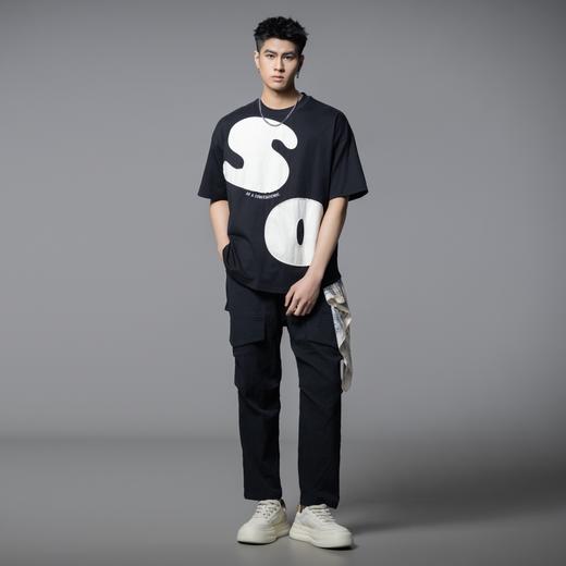 PINLI品立2025夏季新款男字母刺绣短袖T恤潮牌贴布撞色休闲体恤衫B252111028 商品图1