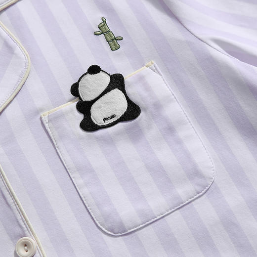 芬腾睡衣女纯棉长袖春季休闲条纹可爱熊猫大码舒适简约家居服套装 商品图3