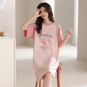 芬腾睡裙女夏季纯棉短袖薄款连衣裙宽松大码孕妇睡衣女夏天家居服