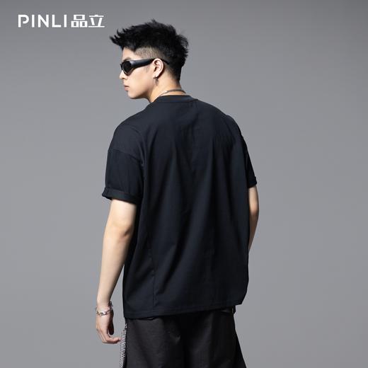 PINLI品立2025夏季新款男士树叶盘绳短袖T恤潮牌宽松休闲体恤上衣B252111027 商品图2