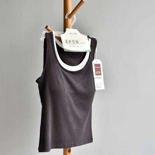 丁摩 【撞色背心】肌理感撞色假两件吊带背心流行百搭层次感U领上衣女5ZF-212 商品图8