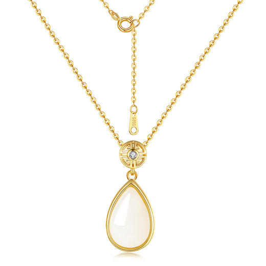 丁摩 新中式万福水滴项链女S925纯银天然和田玉吊坠小众简约高级锁骨链5ZF-5400 商品图4