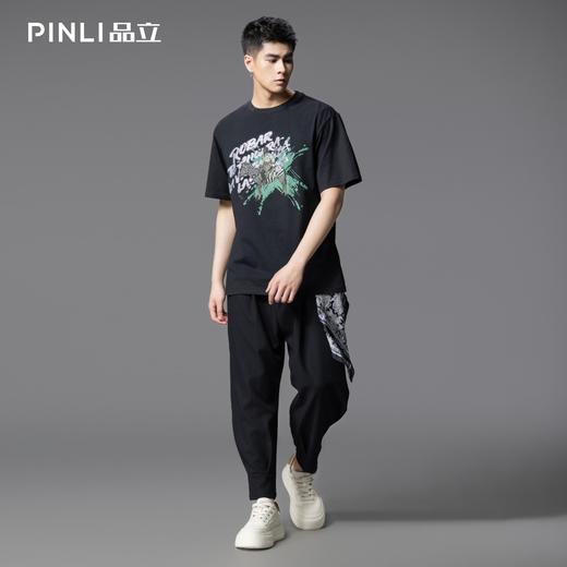 PINLI品立2025夏季新款男士字母烫钻印花圆领短袖T恤BG252111038 商品图1