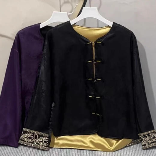 丁摩 气质矜贵国风圆领盘扣单排扣宽松复古春秋新款人丝冠乐绉外套5ZF-4076 商品图1