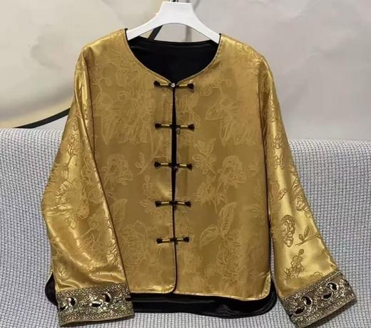 丁摩 气质矜贵国风圆领盘扣单排扣宽松复古春秋新款人丝冠乐绉外套5ZF-4076 商品图5