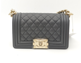 CHANEL香奈儿BOY 香槟金扣 荔枝纹颗粒牛皮单肩斜挎包 小号 灰芯片款