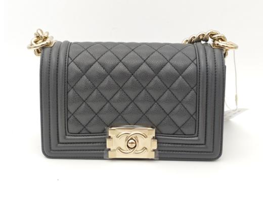 CHANEL香奈儿BOY 香槟金扣 荔枝纹颗粒牛皮单肩斜挎包 小号 灰芯片款 商品图0