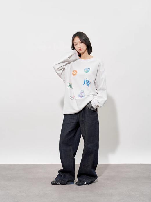 FMACM/TX2505/郊游手绘印花压线竹节棉凉感长袖T恤 商品图2