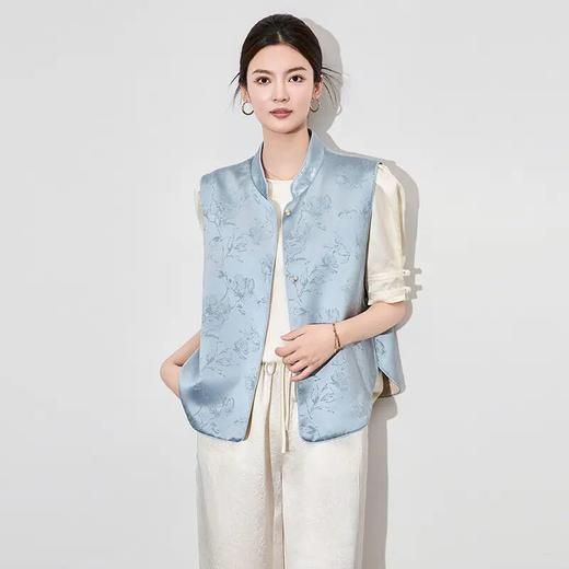 【高货wl】全新升级【铂金会员321/天猫429/差价108】(00749) 洛诗琳新中式国风双面可穿马甲醋酸提花时尚立领开衫上衣 商品图2