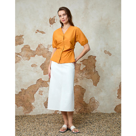 EITIE爱特爱简约白色显瘦高腰开叉a字牛仔半身裙夏季新款8206916 商品图1