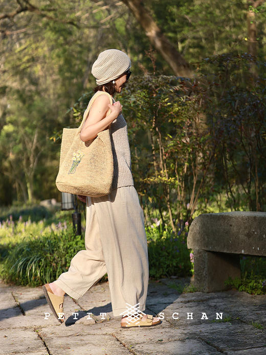 PETIT SCHAN小闪 CLO#782 wrapped like a cloud 如云裹身 亚麻莱赛尔松紧腰百搭打底裤直筒裤 商品图1