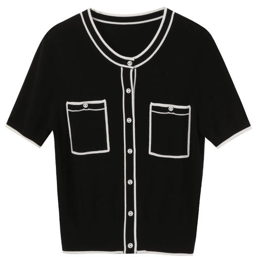 玳莎黑白撞色圆领针织开衫女2025年夏季新款通勤时尚百搭圆领上衣  FB33104 商品图4