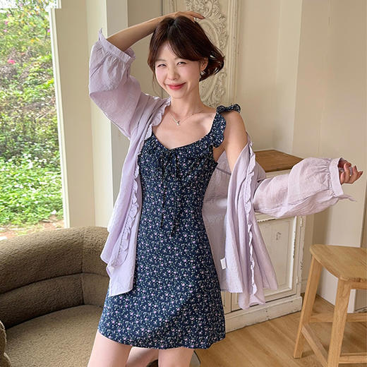 西遇薄款宽松衬衫套装女夏季新款荷叶边碎花吊带裙两件套SS050482/SS050483 商品图0