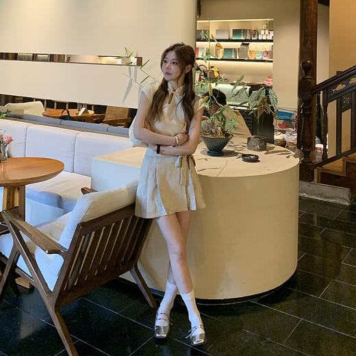 西遇新中式盘扣上衣套装女夏季新款提花系带百褶裙两件套SS050505/SS050506 商品图1