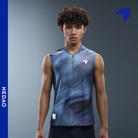 NEDAO内道菱格印花风洞坎肩马拉松越野跑运动男新款立领拉链风洞坎肩