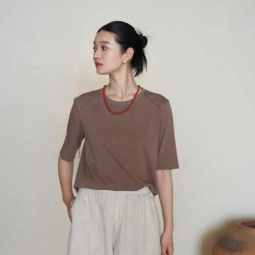 绽放186朵/【宋瓷系列】刺绣显瘦分割印花经典小圆领短袖百搭T恤 商品图0