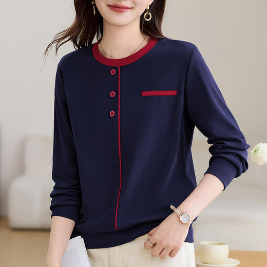 百媚生 棉质正肩长袖圆领T恤S82510040 商品图1