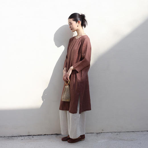 绽放188朵/【宋瓷系列】纯亚麻新中式直筒斜襟高开衩国风连衣裙 商品图2