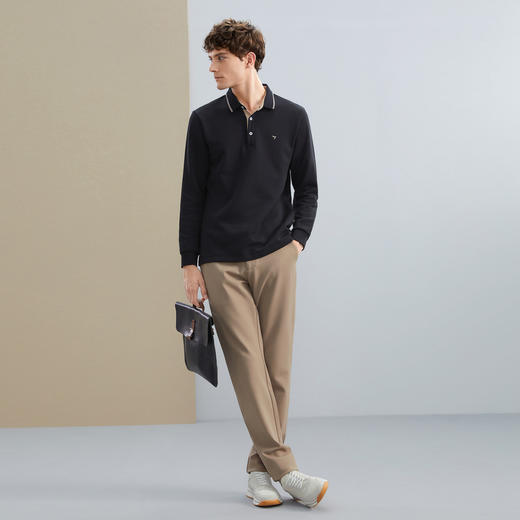 【暖燚绒】柒牌抗菌长袖polo衫男士秋冬厚款商务百搭撞色翻领T恤125T70110 商品图3