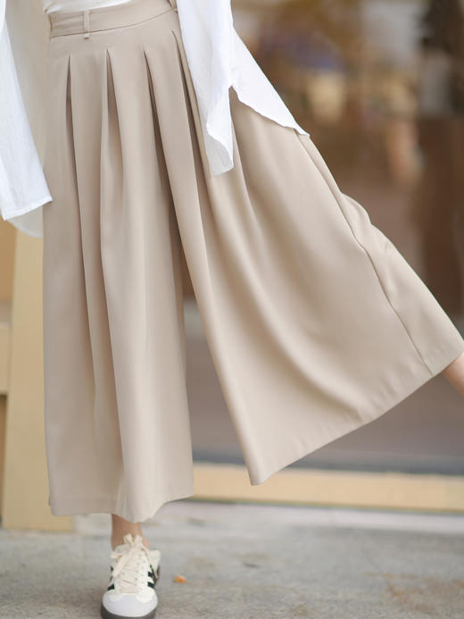 【百图lulu定制】【八分裙裤】松弛感 阔腿裤 厚重弹力收褶 百褶裙裤 商品图12