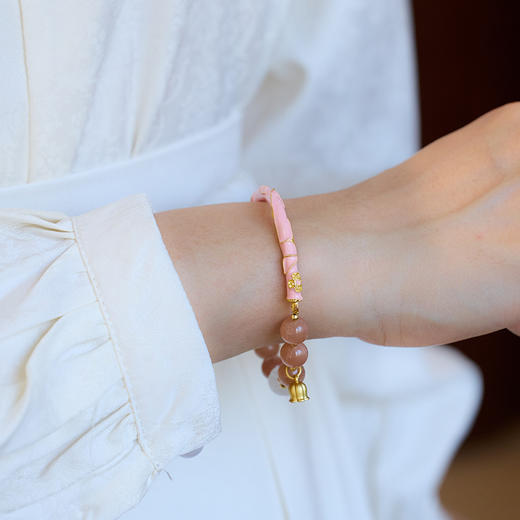 售完不补【敦煌半生缘太阳石铃兰花手镯】半生良缘天然太阳石 小众手链女 铃兰花如意半镯 闺蜜礼物 商品图6