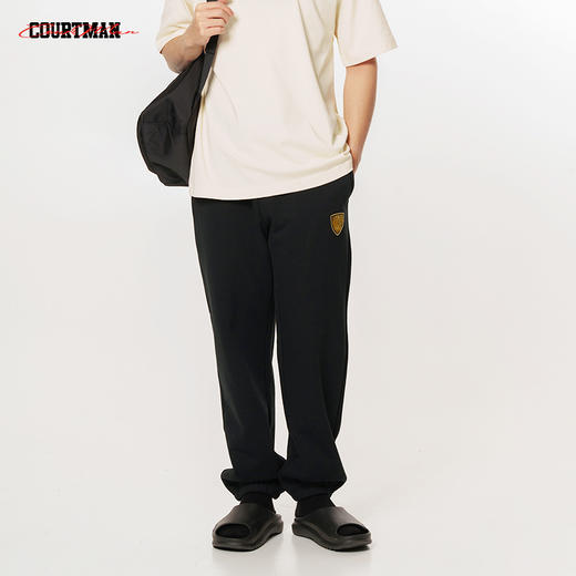 COURTMAN野球帝 运动束脚徽章宽松针织裤跑步训练篮球休闲卫裤男 商品图0