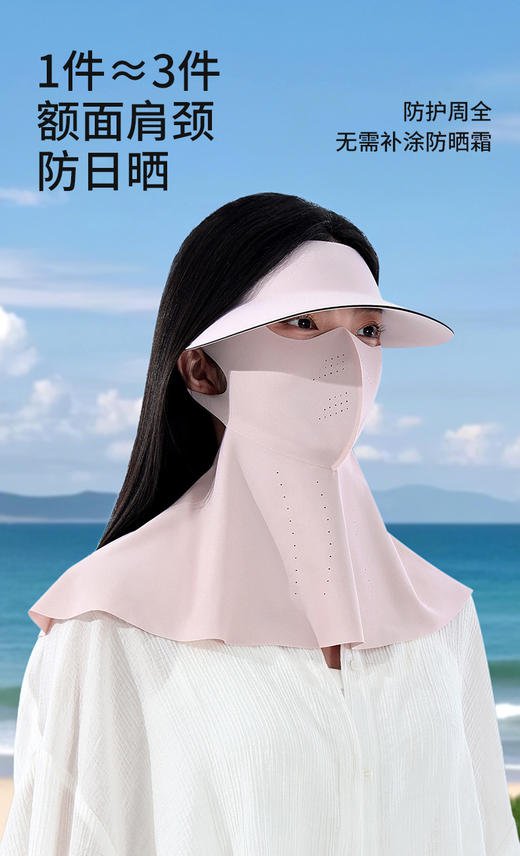 一件抵三件 洛诗琳夏季新款全脸防晒帽遮阳面罩女冰丝透气防紫外线护颈三合一可拆卸防晒面罩 团01032(7天左右发货) 商品图4