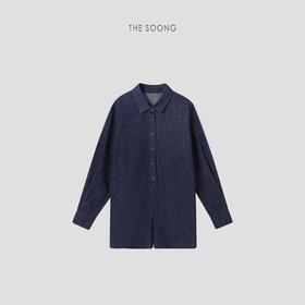 THESOONG"精致时髦"100%棉薄款砂洗肌理感翻领牛仔连体裤HBKZ6513
