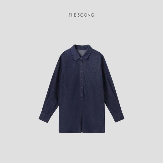 THESOONG"精致时髦"100%棉薄款砂洗肌理感翻领牛仔连体裤HBKZ6513 商品图0