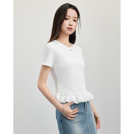 【小个子定制】 IEF/爱依服2025上衣夏季 韩版甜美少女风蕾丝花边下摆设计T恤DS02284-X- 商品图2